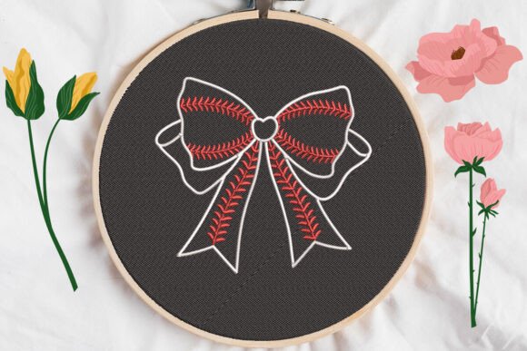 Adorable Baseball Bow Embroidery Design